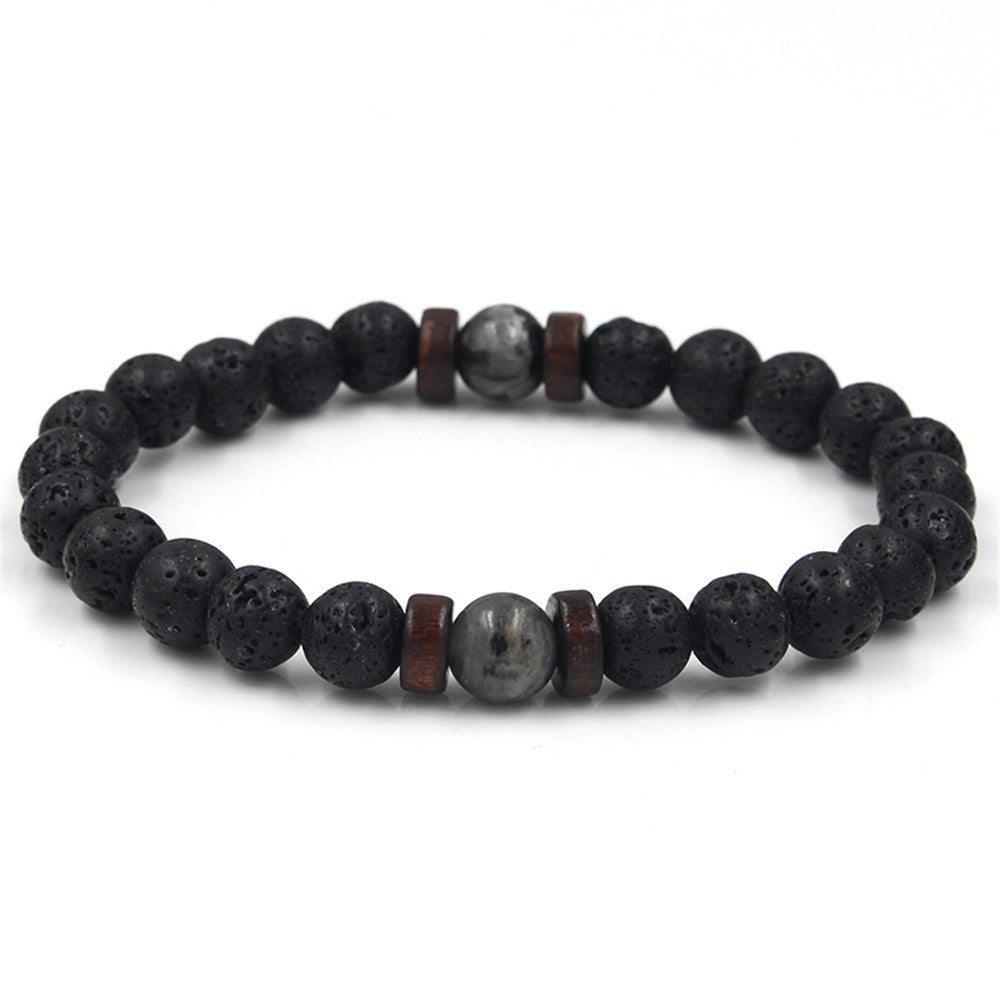 Personality Men's Black Volcanic Stone Bracelet Overview: Unique and stylish design. Suitable for various occasions. It is made of high quality materials,durable enough for your daily wearing. Specifications: Style: Vintage Material: volcanic stone, flash