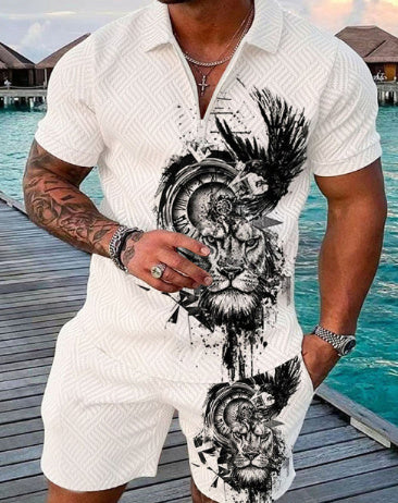 Men's Summer Fashion 3D Printed Short Sleeve Geometric Zip Lapel Shirt Set Product information: Material:Polyester Fiber (Polyester) Style:hip hop Features:printing Colour: White Size Information: Size: S/M/L/XL/XXL/3XL/4XL/5XL Note: 1. Asian sizes are 1