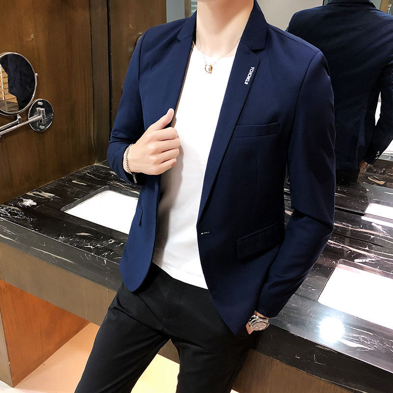 Spring Men Korean Style Slim Fit Popular Single Leisure Suit Product information: Pocket Style: pleated patch pocket Color: Black A, Navy A, Black B, Navy B Size: 3XL,L ,XL ,2XL ,M Version: Loose Main fabric composition: chlorine fiber Applicable Gender: