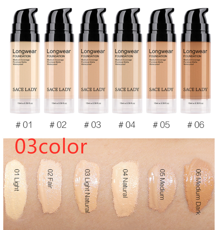Liquid Foundation Natural Concealer Long Lasting Moisturizing Waterproof Sweat Specification: Skin type: General Whether sunscreen: No Specifications: Normal specifications Color classification: 01,02,03,04,05 Packing list: Liquid foundation * 1 bottle Li