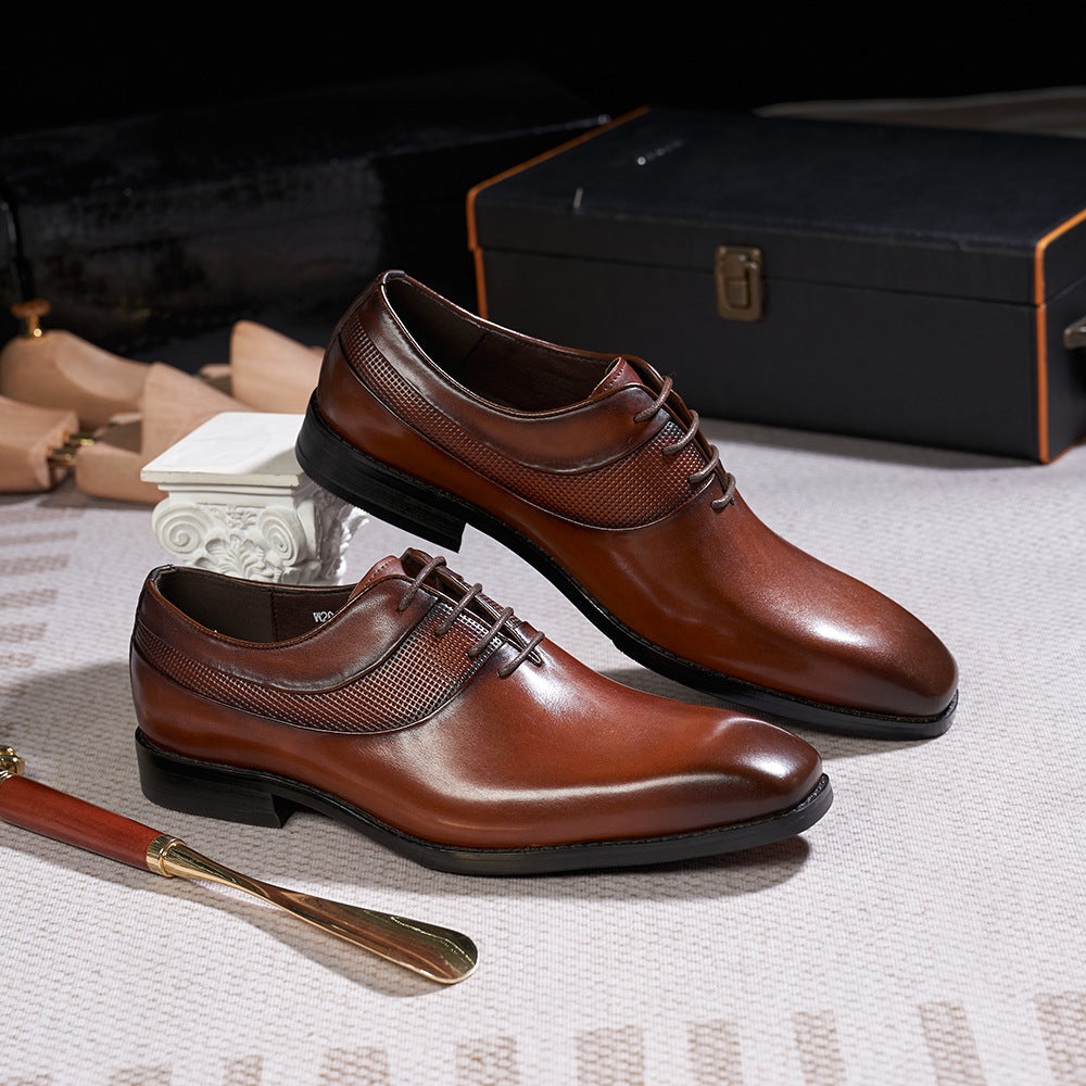 Pointed Toe Business Formal Wear Leather Shoes Product information: Color: Black, Brown Upper height: low top Size: 39, 40, 41, 42, 43, 44, 45, 46 Leather: first layer cowhide Outsole: rubber Lining/plastic footpad: Microfiber Popular elements: sewing thr