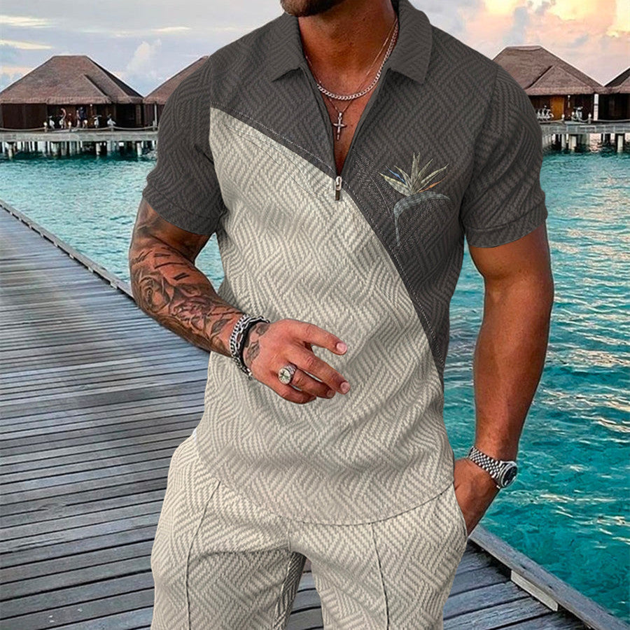 Men's Summer Fashion 3D Printed Short Sleeve Geometric Zip Lapel Shirt Set Product information: Material:Polyester Fiber (Polyester) Style:hip hop Features:printing Colour: grey Size Information: Size: S/M/L/XL/XXL/3XL/4XL/5XL Note: 1. Asian sizes are 1 t