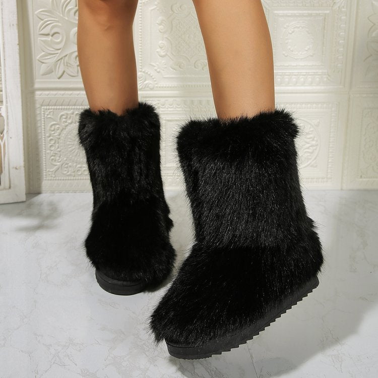 Fashion Long Plush Snow Boots Winter Warm Mid-tube Furry Cotton Shoes For Women Short Boot Overview: Unique design, stylish and beautiful. Good material, comfortable feet. A variety of colors, any choice. Specification: Function: Keep warm Shoe upper mate