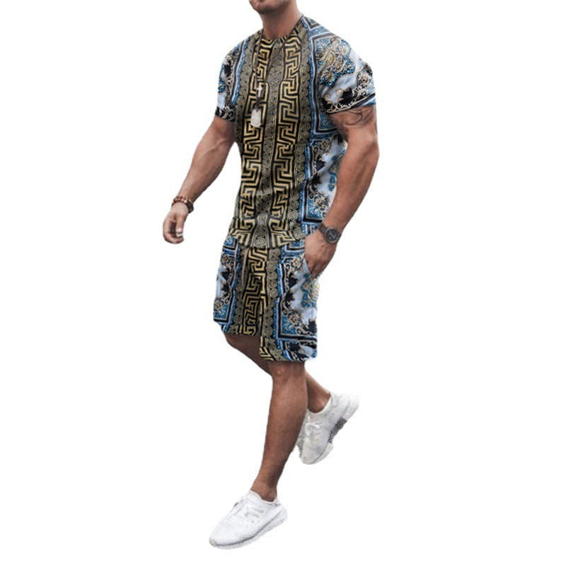 Printed Casual Sports Loose T-shirt Shorts Suit Men Product Details: Pants length: shorts Top style: T-shirt Shirt sleeve length: short sleeve Main fabric composition: polyester fiber (polyester) The content of main fabric components: 80 (%) Color: pictur