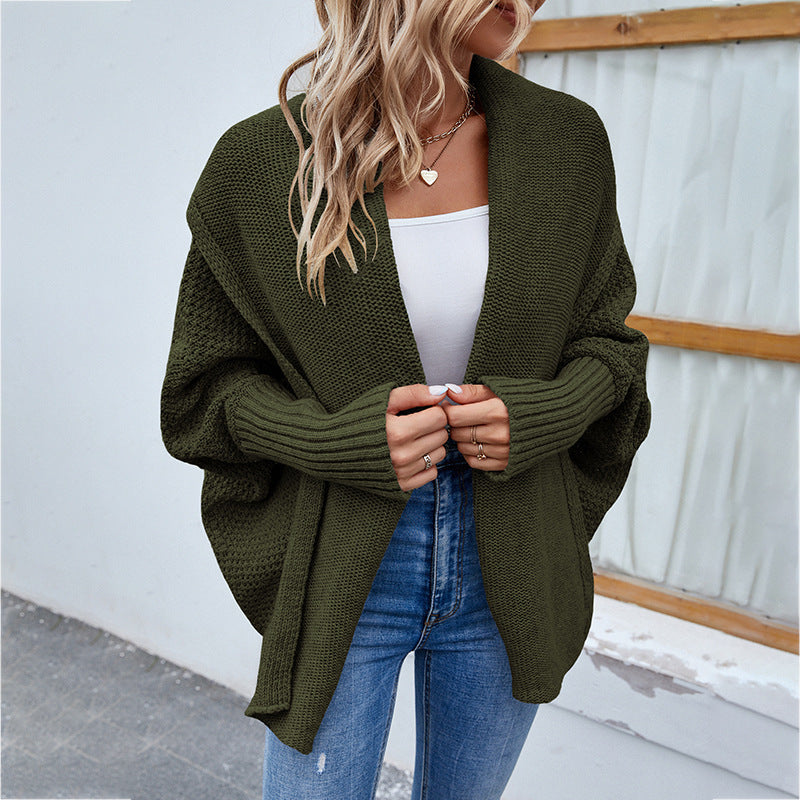 New Loose Knitted Sweater Solid Color Bat Sleeve Large Lapel Cardigan Autumn And Winter Fashion Jacket For Women Clothing Overview: Unique design, stylish and beautiful. Good material, comfortable wear. A variety of colors, any choice. Product information