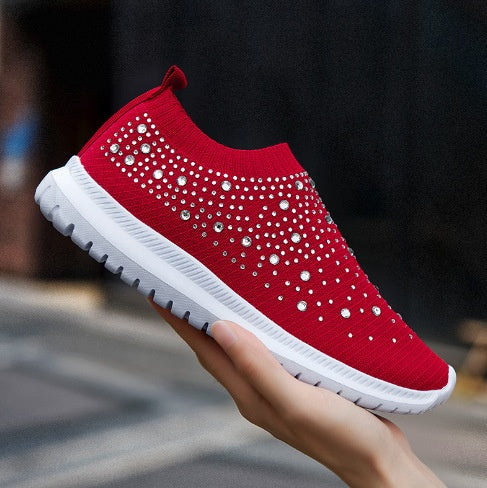 Sneakers Woven Breathable Flying Weaver Shoes Product Information: Style: Casual Popular element: rhinestones Upper material: mesh layer cloth surface Applicable gender: Female Pattern: Solid color Color: Green Size information: Size: 35,36,37,38,39,40,41