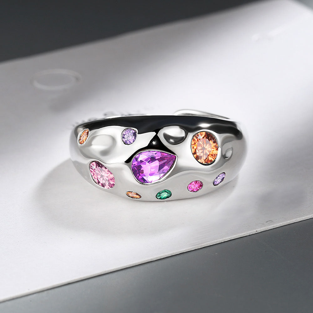 Colorful Rhinestones Rings For Women Temperament Niche Luxury Opening Ring Product information: Material:Copper Style: fashionable and simple Features:Electroplating Color:White Gold Size Information: Packing list: Ring*1 Product Image: Colorful Rhineston