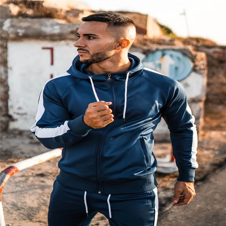 Sports Fitness Men's Cardigan Elastic Hooded Gradient Suit Product information: Pattern: Plain Suitable for the season: Four seasons Applicable age: Adult Applicable gender: Neutral/male and female Style: Sports, leisure, baseball uniform, casual suit, sl