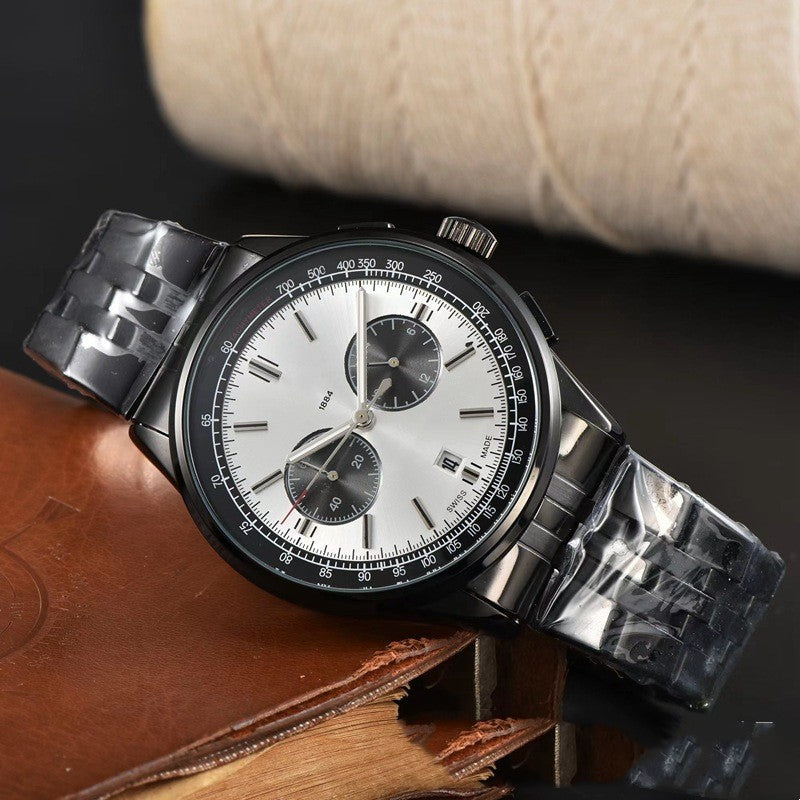 Men's Six-pin High Quality Quartz Steel Strap Watch Product information: Color: 1,2,3,4,5,6,7,8 Thickness: 2mm Applicable people: Male Style: business Dial diameter: 40mm Crown type: Spiral crown Case back type: Ordinary Mirror material: coated glass Buck