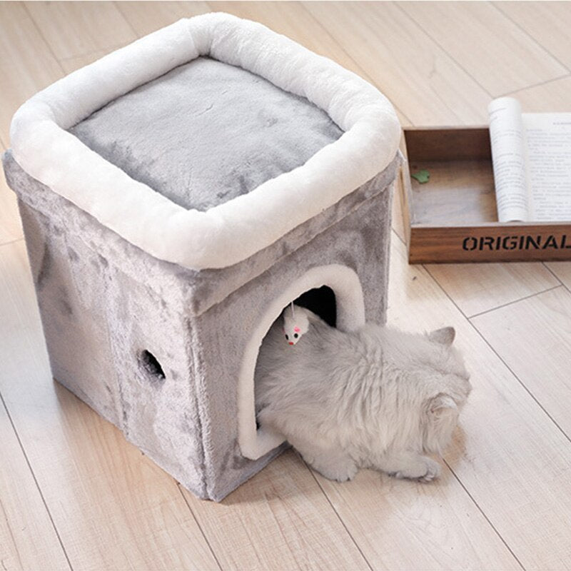 Pet Supplies Pet House Pet House Deep Sleep Product information: Material: Sheet + Fur / Sheet + Paper Tube + Fur + Fabric Product Category: Cabin Specifications: Double-Layer Folding Nes Small size: 31 * 31 * h42cm, folding height is about 17-18cm Pet Su