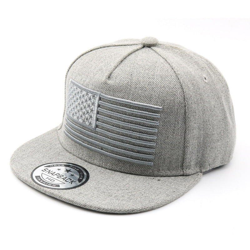 Flag Embroidered Baseball Cap Hip Hop Product information: Fabric name: trueran Color: black, gray Crown style: Dome Main fabric composition: Cotton Size: S(54-56cm) Function: sunshade Packing list: Hat * 1 Product Image: Flag Embroidered Baseball Cap Hip