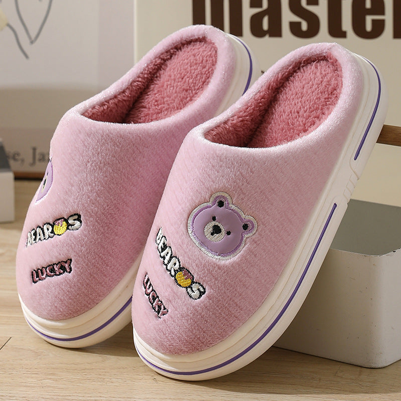 Cartoon Bear Plush Slippers For Women Autumn And Winter Warm Home Shoes Couple Thick-sole Non-slip Fashion Furry Slipper Men Product information: Upper Material: Suede Sole Material:New Material PVC Fashion Element:Stitching Function: Anti-slip, Warmth In
