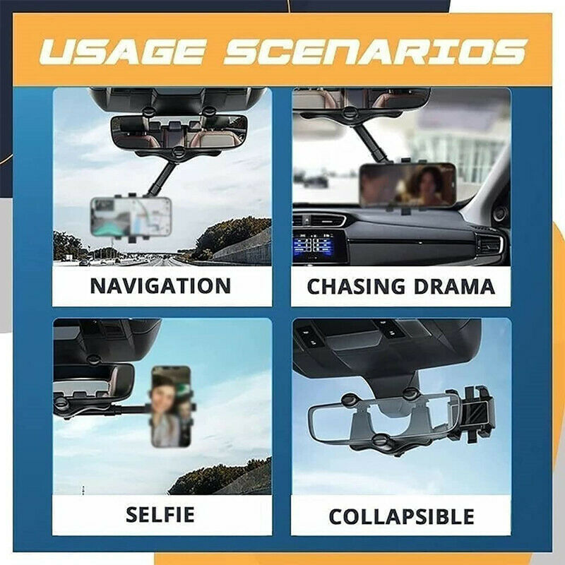 Car Rearview Mirror Swivel Navigation Bracket Product information: Type: Car Mount Colour: Black Whether it is rechargeable: not rechargeable Installation location: rearview mirror Product material: temperature-resistant ABS + nano-PU glue Packing list: C