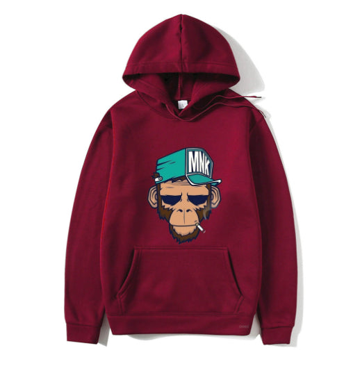Personality Smoking Monkey Hoodie Sweatshirt Hip Hop Casual Street Hooded Product information: Pattern: pattern Pocket Style: side seam sidekick Color: Black, royal blue, dark blue, gray, orange, purple, red, white, yellow, khaki, dark gray Size: S,M,L,XL