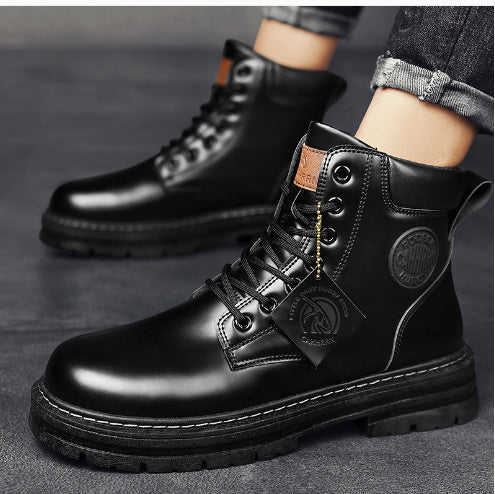 Mens Casual Biker High Top Martin Boots Product information: Lining material: Mesh Toe bracket shape: round head Color: army green, yellow, gray, black Upper material: Polyurethane Size: 39, 40, 41, 42, 43, 44 Sole material: rubber Applicable age group: Y