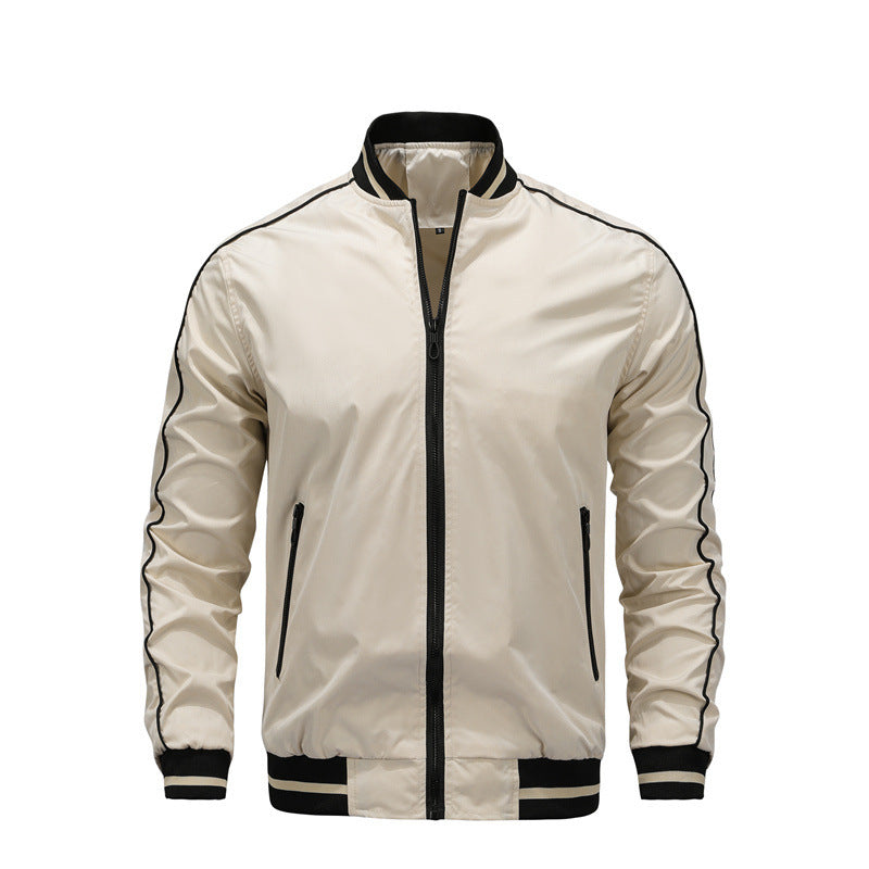 Baseball Uniform Loose Fashion Polyester Jacket Men Product information: Pattern: solid color Pocket Style: size stick pocket Color: black, khaki Suitable for people: Youth Size: S,M,L,XL,XXL,XXXL Version: Loose Thickness: ordinary Fabric name: Polyester