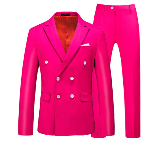 Men 2 Pieces Slim Fit Casual Tuxedo Suit Male Suits Set Product information : Fabric name: cotton blend Main fabric composition: Cotton Main fabric ingredient content: 80 (%) Version: Slim fit Color: purple, black, white, pink, bright green, orange, brigh