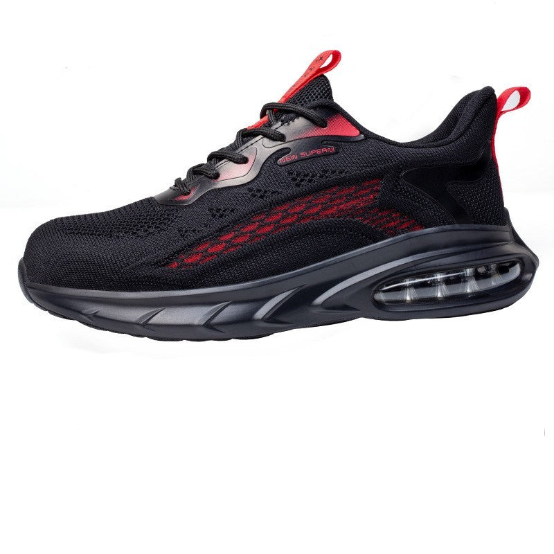 Men's New Flying Woven Casual Sports Breathable Shoes Specification: Product category: Sports casual shoes Upper: Fly woven fabric Sole: PU sole + Kevlar midsole Shoe cap: up-to-standard steel head Color: Blue, red, green and black Functional attributes: