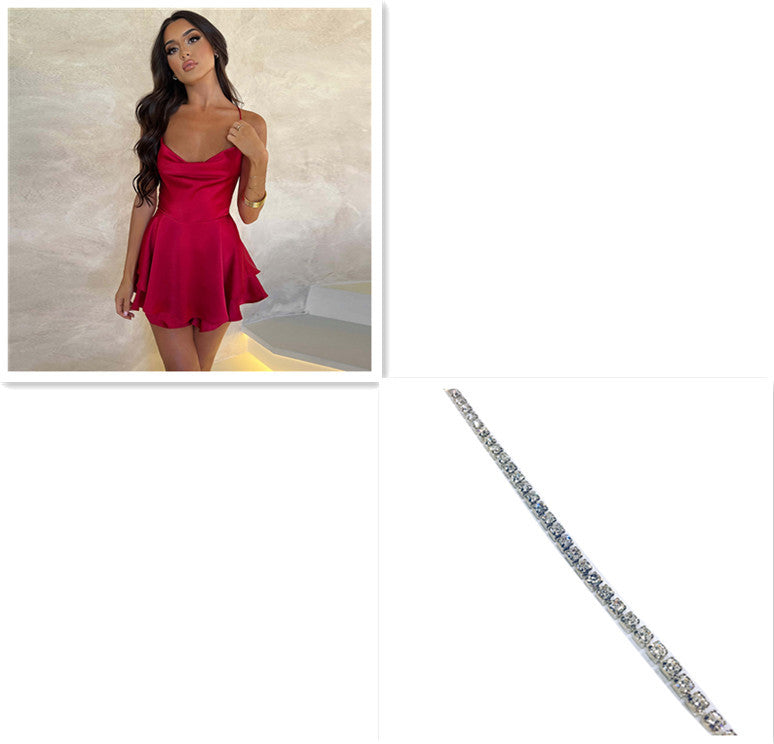 Sexy Suspender Skirt For Women Elegant Slim Strap Satin Backless Lace Up A-Line Short Dress Lady Overview: Unique design, stylish and beautiful. Good material, comfortable wear. A variety of colors, any choice. Product information: Pattern: solid color Sk