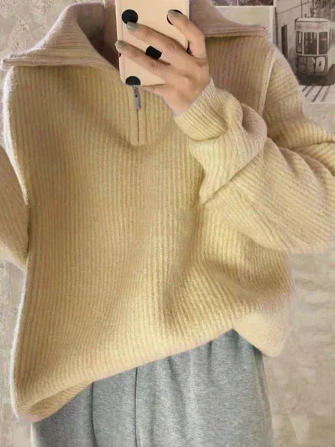 Turtleneck Zipper Sweater The women's turtleneck zipper sweater, a fashionable and casual knitted option designed for the winter season. Here's a breakdown of the features and potential highlights of such a garment:Turtleneck Design: The turtleneck provid