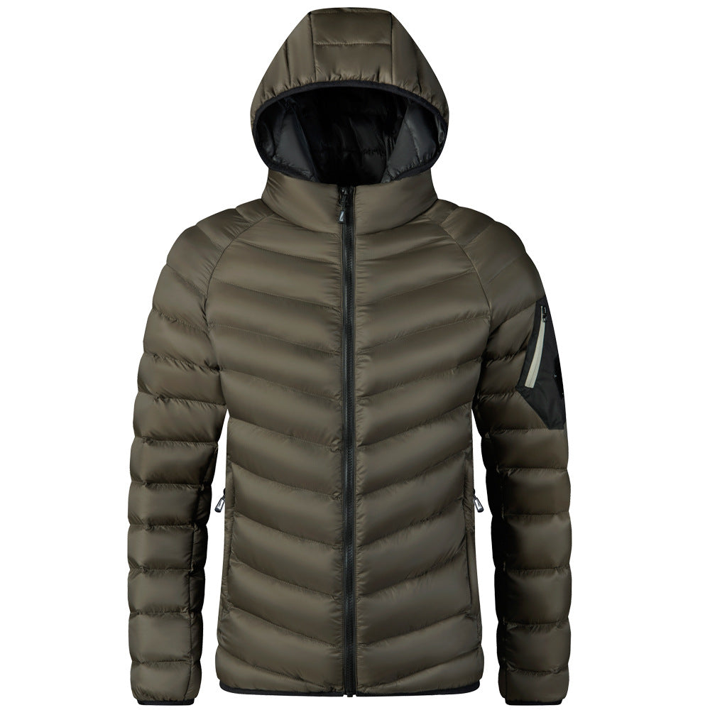 Men's Coat Plus Size Velvet Padded Thickened Coat Hooded Cotton Jacket Men Product information: Pattern: stripes Pocket Style: zipper and pocket Color: 77108 Black, 77108 dark blue, 77108 olive green Suitable for people: Youth Size: L,XL,XXL,XXL,XXXXL Ver