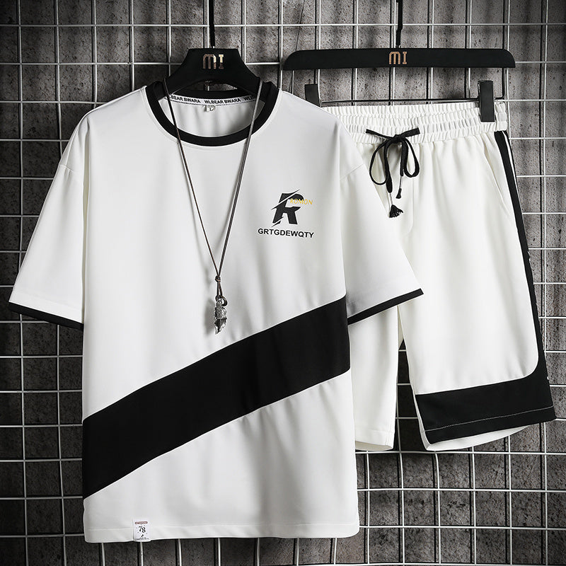 Men's sports and leisure suits Applicable season: summer sleeve length: short sleeve Applicable objects: Youth Pants length: shorts Material composition: polyester fiber Top: polyester fiber 94.2% spandex 5.8% Pants: polyester fiber 94.2% spandex 5.8% Top