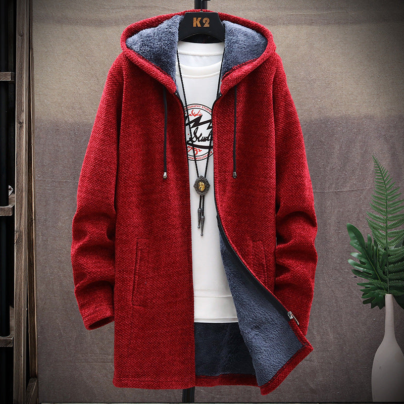 Jacket plus fleece hooded sweater coat men Style: cardigan Edition type: Loose Collar type: Hood/hat collar Thickness: plus velvet Style: Korean Fabric name: polyester fiber Main fabric composition: polyester fiber (polyester) size Shoulder width bust Dre