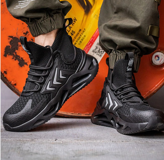 New Labor Protection Shoes For Men Against Hitting And Piercing Steel Head Product Information: Function: Piercing damage Material: fly - woven + offset + rubber - plastic bottom Upper style: high top Baotou material: steel baotou Features: anti smash and