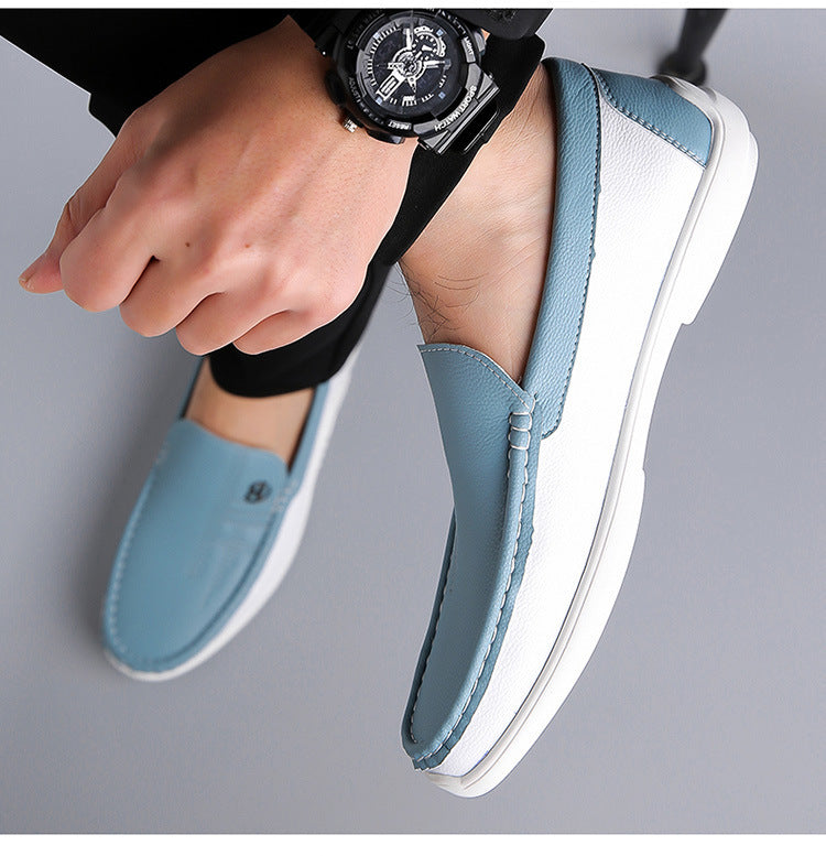 Summer Men's Casual Leather Shoes Product information: Color: white, blue Upper height: low top Heel shape: flat heel Size: 38, 39, 40, 41, 42, 43, 44, 45, 46, 47, 48 Sole craft: viscose shoes Sole material: rubber Popular elements: sewing thread, tassel