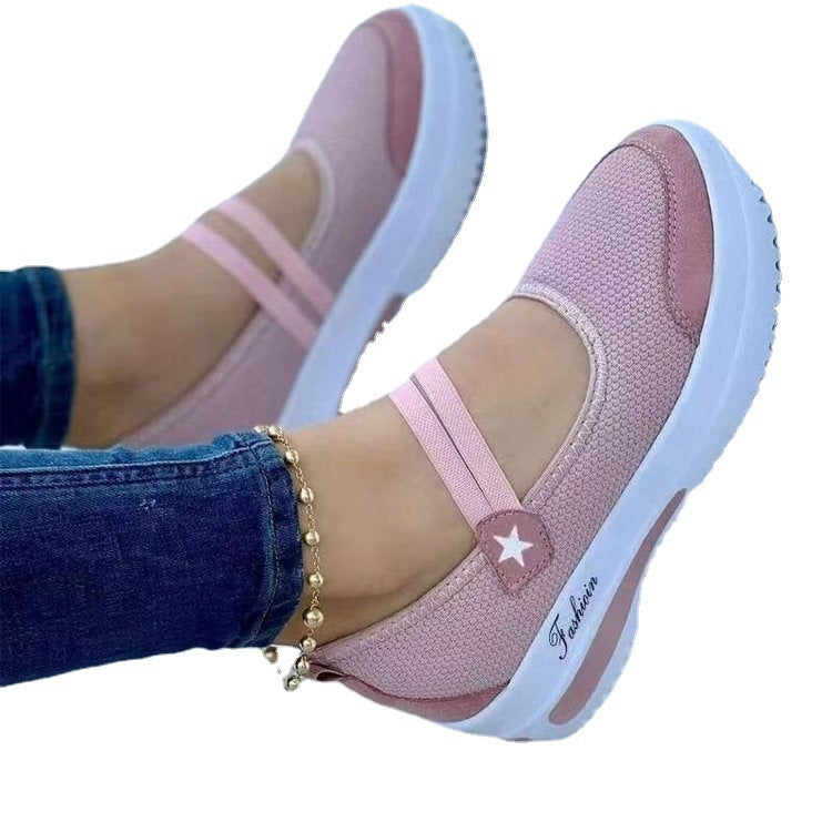Fly Woven Breathable Wedge Heel Thick Bottom Hollow Velcro Round Toe Low-top Casual Shoes Product information: Style: leisure Popular elements: color matching Toe shape: fish mouth Upper material: artificial PU Heel height: medium heel (3-5CM) Color: whit