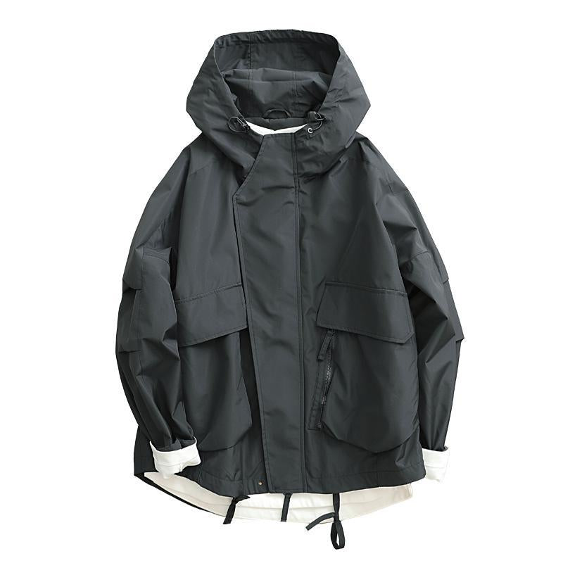 Spring And Autumn Japanese-style Retro Short Windproof Hood Wide Version Outdoor Jacket Coat Men Product information: Pattern: solid color Color: green, black, white No padding: no padding Size: M,L,XL,2XL,3XL Combination form: all in one set With fur col