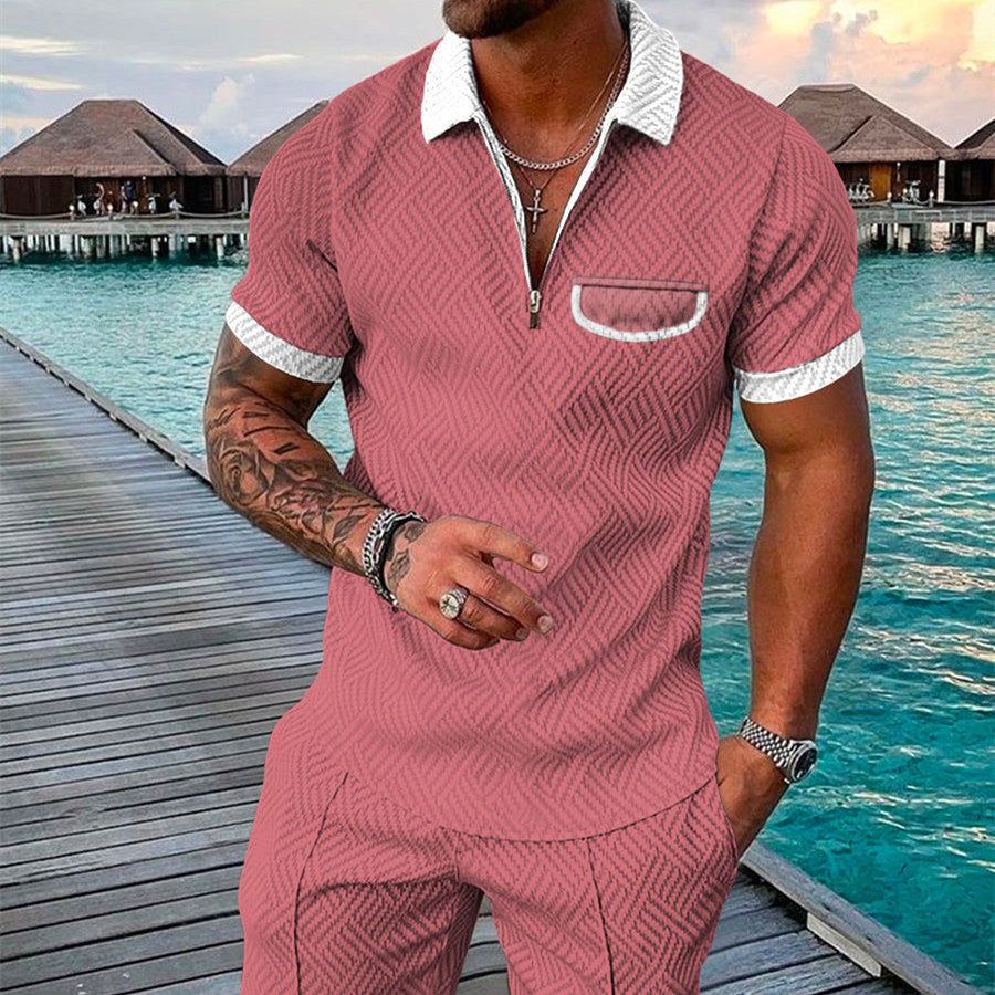 Men's Summer Fashion 3D Printed Short Sleeve Geometric Zip Lapel Shirt Set Product information: Material:Polyester Fiber (Polyester) Style:hip hop Features:printing Colour:pink Size Information: Size: S/M/L/XL/XXL/3XL/4XL/5XL Note: 1. Asian sizes are 1 to