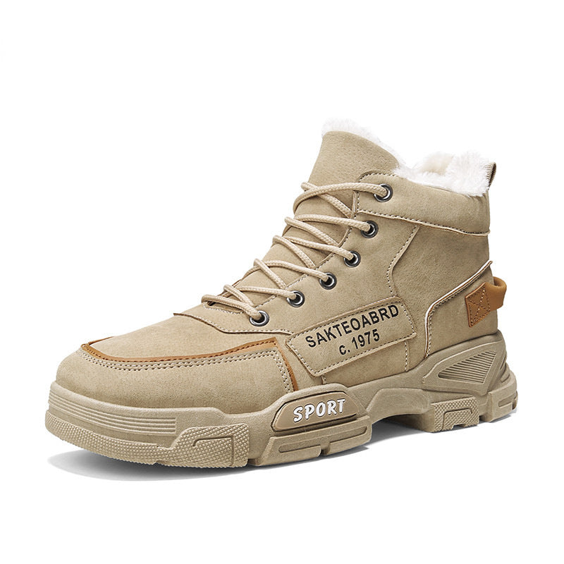 Plush Snow Boots Winter New Winter Velvet Thickened Warm Cotton Shoes Casual Trendy High-top Workwear Boots For Men Product information: Function: Keep warm Upper material: artificial PU Sole material: plastic Heel shape: square heel Toe shape: round toe