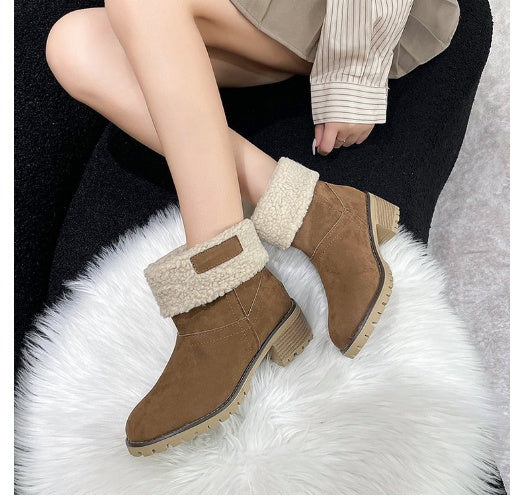 Miss Winter Women Snow Boots Warm Boots Product information: Tube height: middle tube Heel height: low heel (1-3cm) Color classification: gray, green, black, orange, camel Boots name: snow boots Toe style: round head Heel style: flat heel upper Inside mat