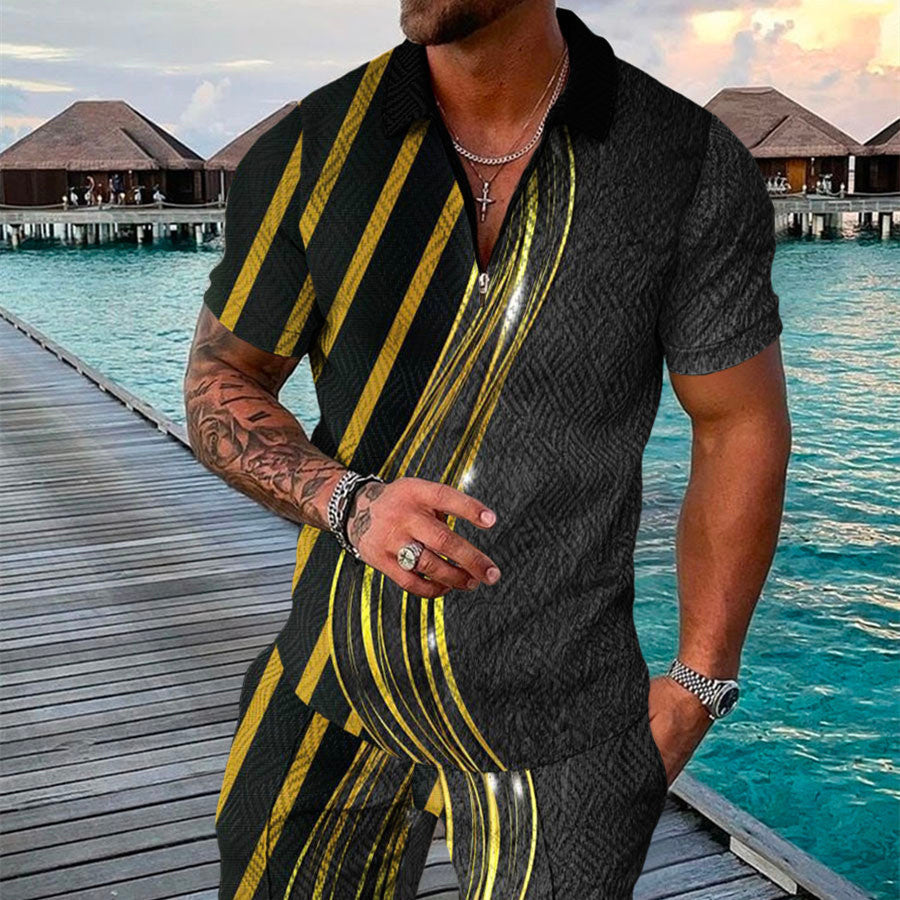 Men's Summer Fashion 3D Printed Short Sleeve Geometric Zip Lapel Shirt Set Product information: Material:Polyester Fiber (Polyester) Style:hip hop Features:printing Colour:black Size Information: Size: S/M/L/XL/XXL/3XL/4XL/5XL Note: 1. Asian sizes are 1 t