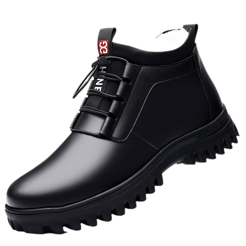 New Fleece-lined Wool Platform Outdoor Casual High-top Shoes Product information: Color: Black Fabric: genuine leather Style: warm Leisure Lining: thickened wool in Closed: lace-free Sole: non-slip rubber outsole Size: 39, 40, 41, 42, 43, 44 Sole material