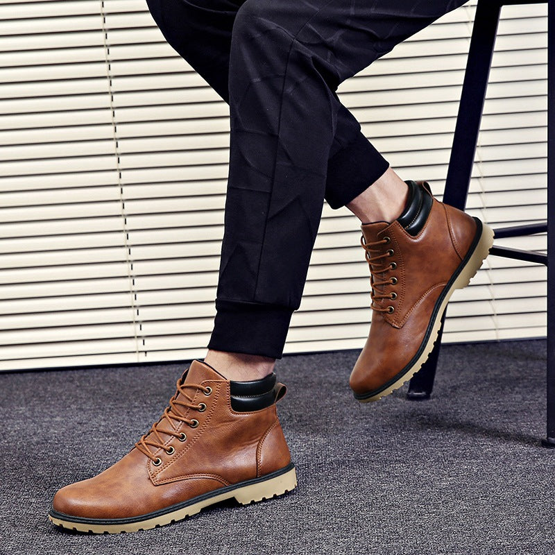 Martin boots men's boots casual leather boots outdoor tooling Upper Material: Artificial PU Sole Material: Rubber Applicable gender: male style: Casual Toe shape: round head Heel height: low heel (1-3CM) Heel shape: thick heel Popular boots: Martin boots