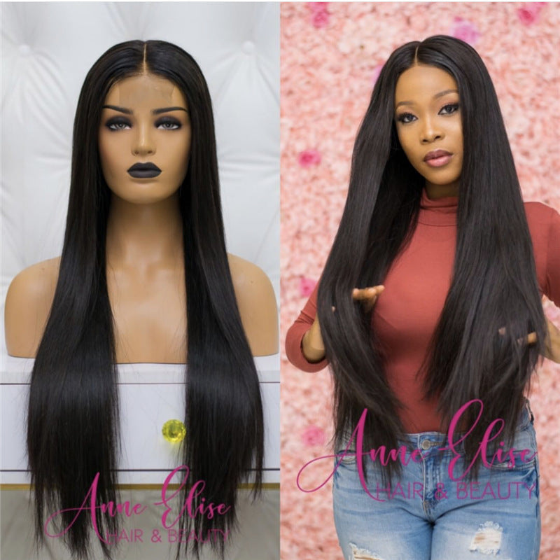 Cross-border European And American Wigs For Women With Long Product information: Model: Long straight hair Treatment process: mechanism Hair material: high temperature wire Bangs type: long bangs Color: picture color sent to the net Package: Hair set X1 C