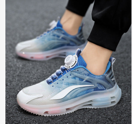 Rotating Buckle Breathable Casual Sneaker Men's Thick Bottom Height Increasing Air Cushion Product information: Pattern: stripes Applicable sports: Universal Color: black and white, gray orange, sky blue Upper height: low top Heel height: flat heel Heel s