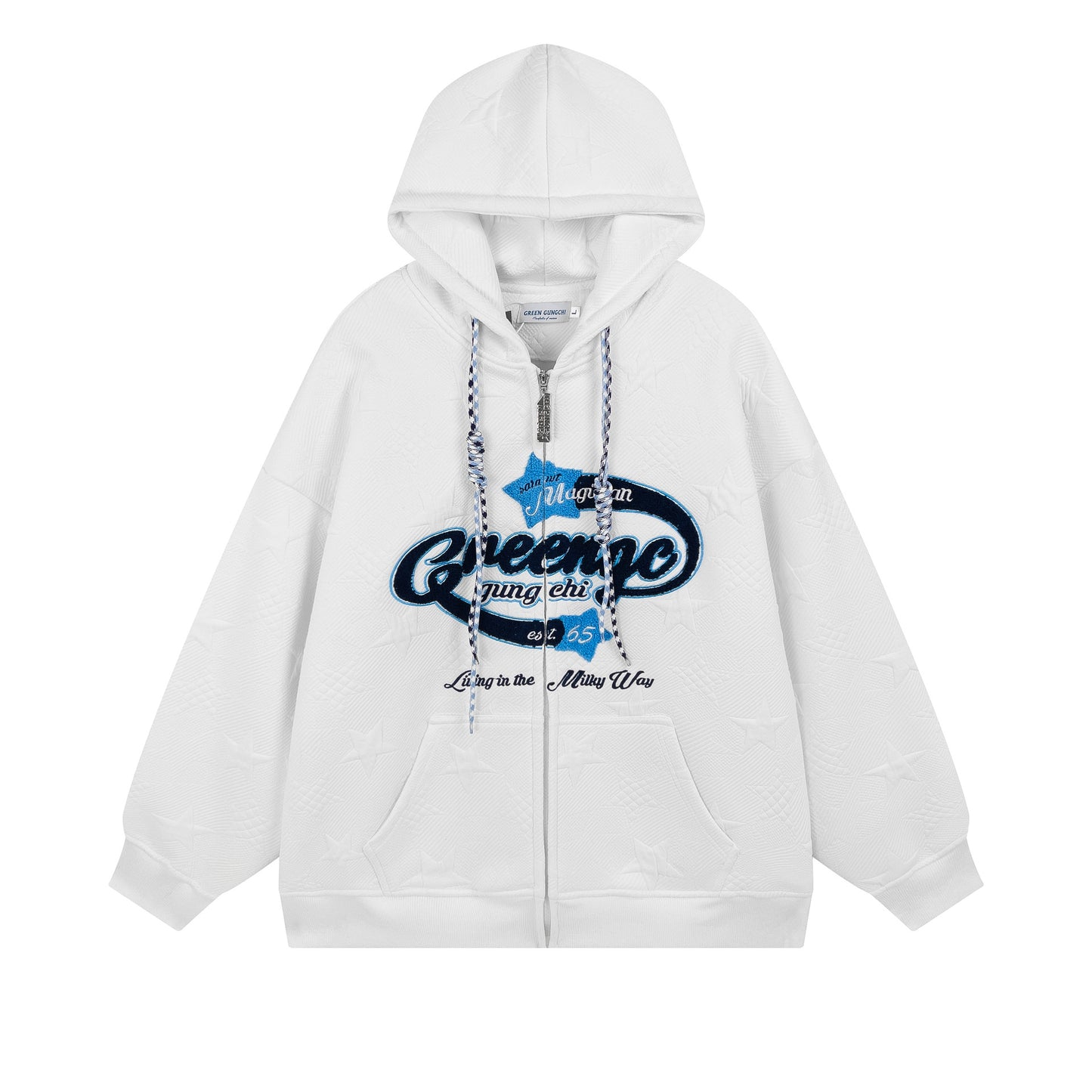 Retro Alphabet Towel Embroidery Zip Hoodie