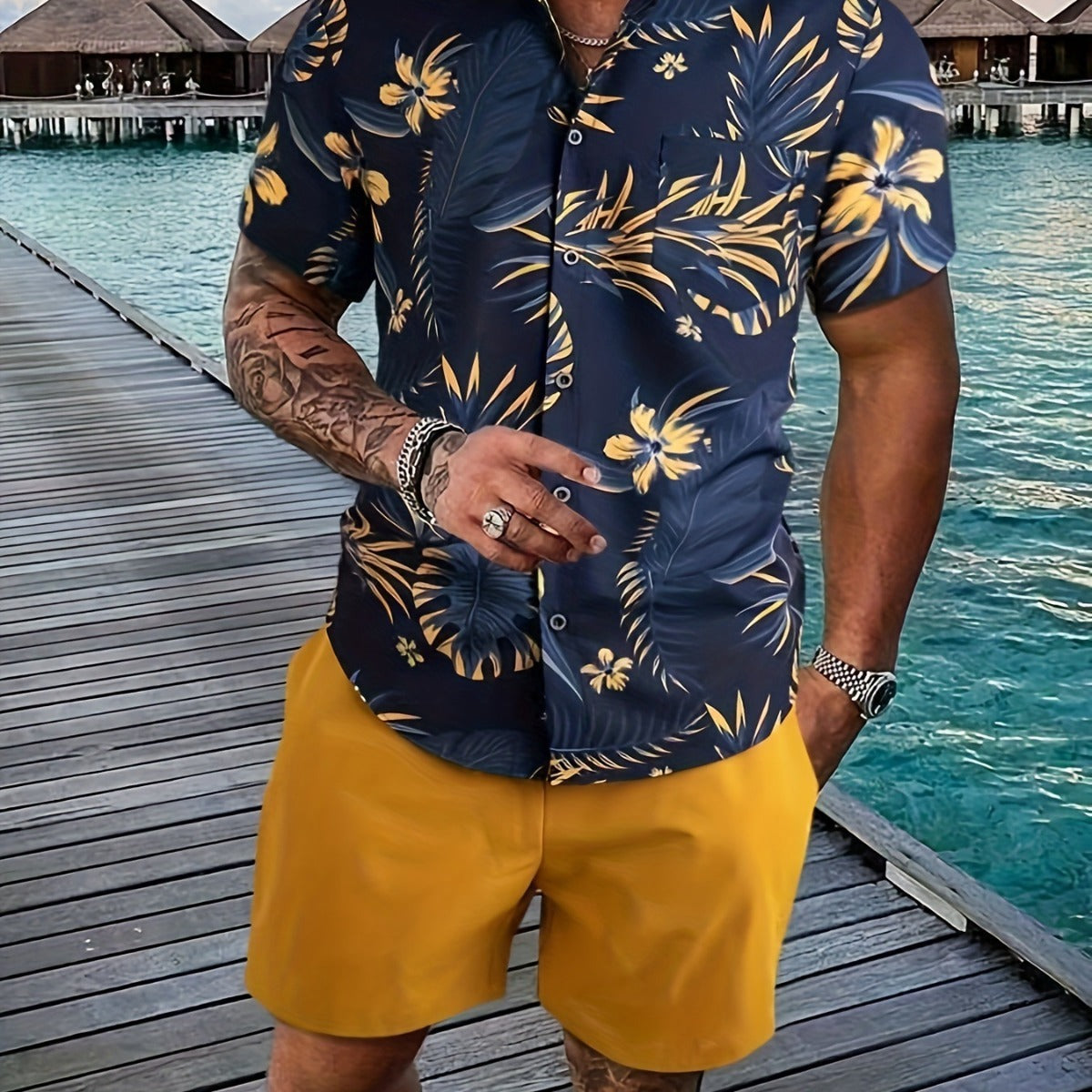 Men Leisure Set Short Sleeve Shorts Product information: Thickness: thin Color: navy blue Top sleeve length: short sleeve Pants length: Shorts Main fabric composition: Polyester Fiber (polyester) Jacket style: Shirt Size: S,M,L,XL,XXL Style: commuting Not