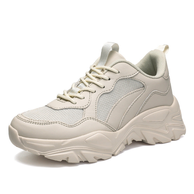 Men And Women Fashion Mesh Breathable Casual Sports Shoes Product information: Upper material: pu + mesh Popular elements: stitching, muffin heel, waterproof platform Toe shape: round head Heel height: medium heel (3-5CM) Color: white, beige, black Size:3