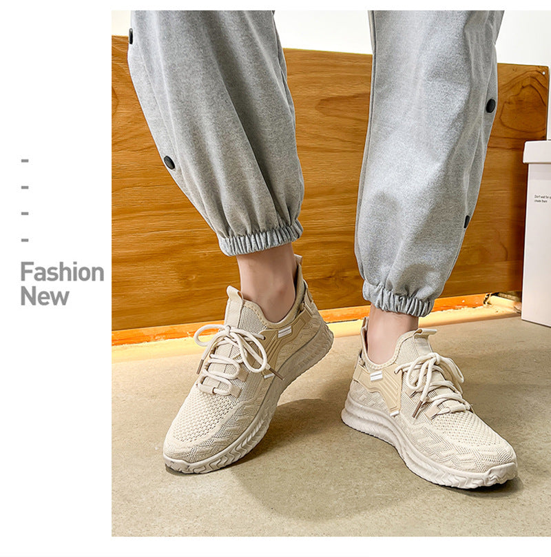 Men's Shoes Mesh Breathable Fly Woven Mesh Lace Up Running Shoes Product information: Pattern: solid color Applicable sports: Universal Lining material: Microfiber Color: black, gray, brown Upper height: low top Heel height: low heel (1-3CM) Heel shape: f
