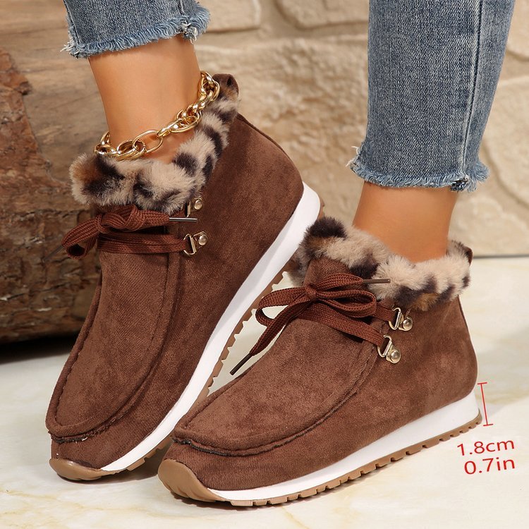Winter Lace-up Snow Boots Casual Warm Plush Flat Shoes Women's Fleece Ankle Boot Product information: Upper material: suede Sole material: rubber Upper height: Low upper Toe shape: round head Heel shape: wedge Opening depth: middle opening (7-11CM) Style: