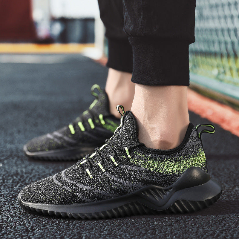 Tide And Breathable Flying Woven Casual Running Shoes Product information: Inside material: mesh Upper height: low Sole material: MD Upper material: flying line Color: white, brown, black and red, black and green Size Information: Size: 39,40,41,42,43,44,