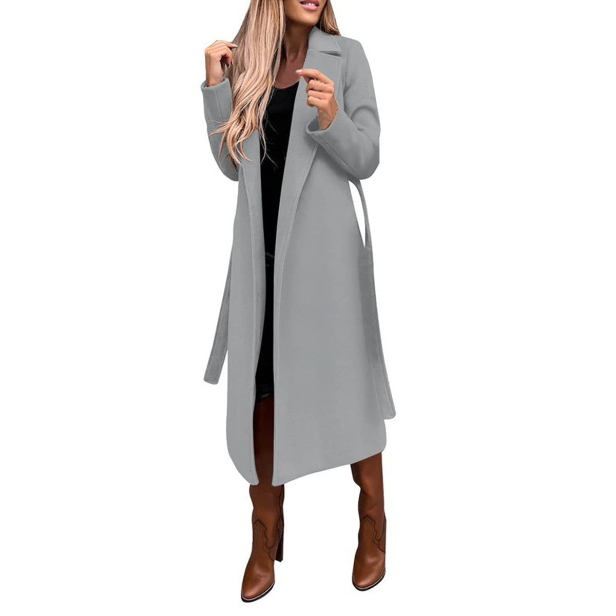 Woolen Coat Simple Fashion V-neck Lace Up Long Coat For Women Product information: Color: white, khaki, black, apricot, Army Green, wine red, dark brown Size: S,M,L,XL,XXL Style type: temperament commute Material: Woolen Popular elements: lace-up Main fab