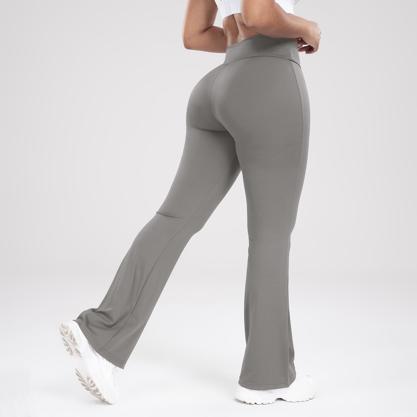 Cross Waist Side Pocket Leisure Sports Bell-bottom Pants Slim Fit Yoga Pants Women Product information: Pattern: solid color Color: dark blue, black, gray, brown Pants length: cropped pants Size: S,M,L,XL Lining composition: Spandex Content of lining ingr