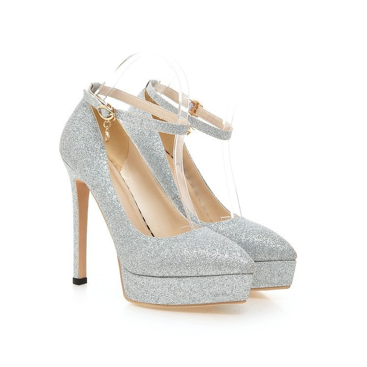 Women's Fashion Classy Stilettos Waterproof Platform Shoes Product information: Pattern: solid color Lining material: Microfiber Color: red, black, gold, silver Sole craft: viscose shoes Sole material: rubber Popular elements: ankle ring bandage cloth Sty