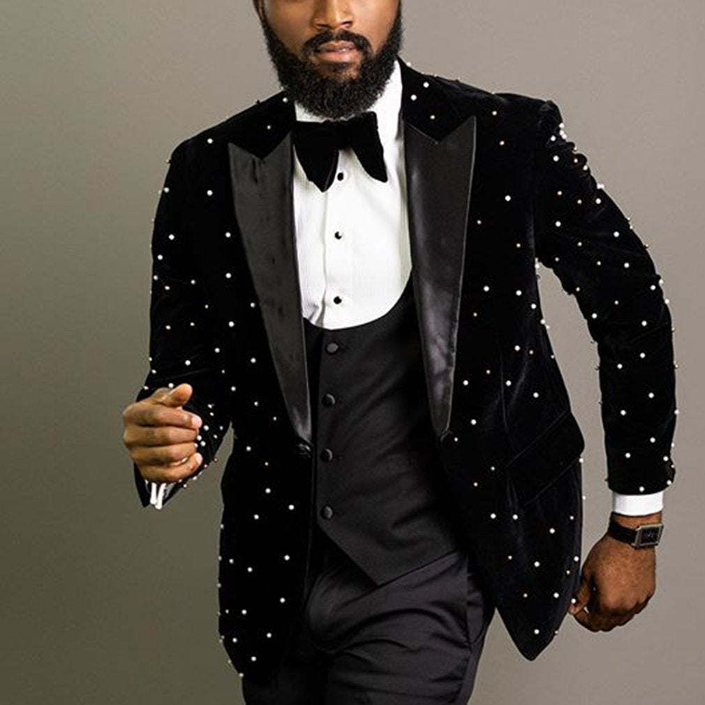 Cross-border Foreign Trade Men's Casual Suits Product information: Pattern: Dots Suitable for the season: Four seasons Main fabric composition: Polyester (Polyester) Colour: Black Size Information: Size: M,L,XL,XXL,XXXL,XXXXL Packing list: Men's suit jack