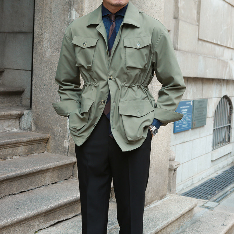 Vintage Jacket Coat Men Casual Waisted Product Information: Sleeve type: cinched sleeve Placket: Single-breasted Color: Green,Black Sleeve Length: Long Sleeve Collar: Lapel Size Information: Size: S,M,L,XL. Prevention: 1.Asian sizes are 1 to 2 sizes small